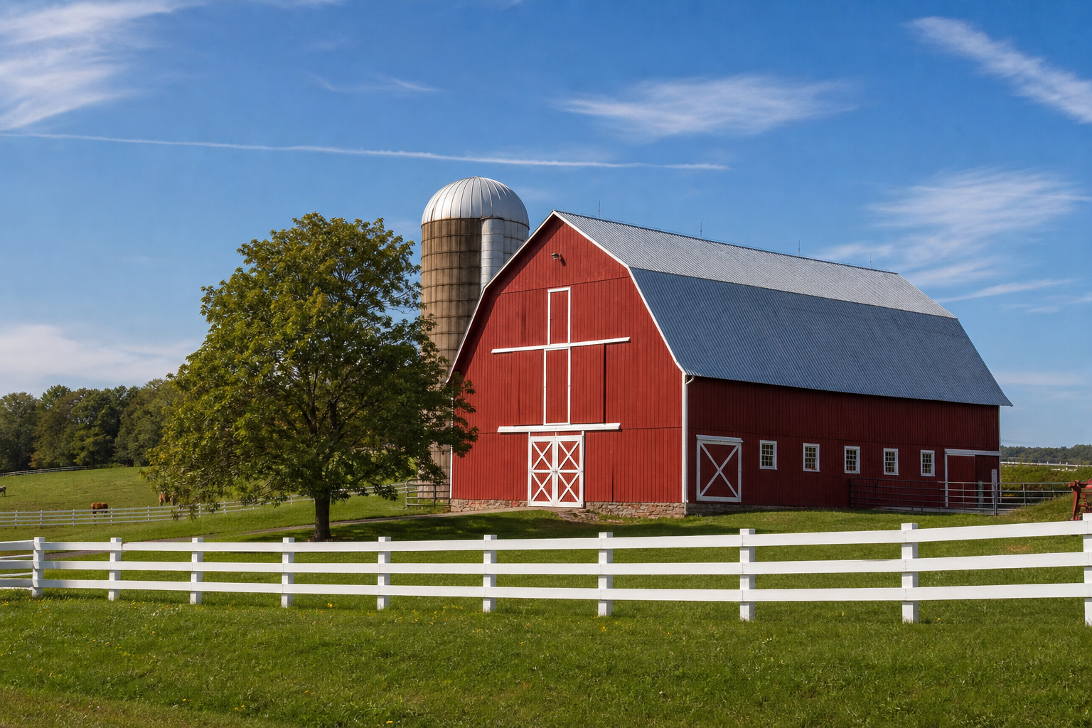 Red barn on a small countryside farm